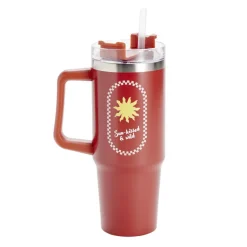 Gourde isotherme mug 900ml inox et plastique motif tropical avec paille (2 modèles)