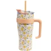 Gourde mug 900ml inox et plastique motif citrons avec paille