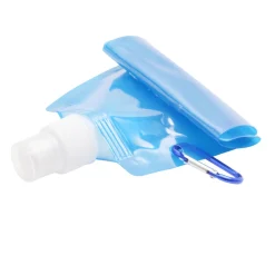 Gourde souple de voyage 480ml en plastique bleu avec mousqueton 12x26cm