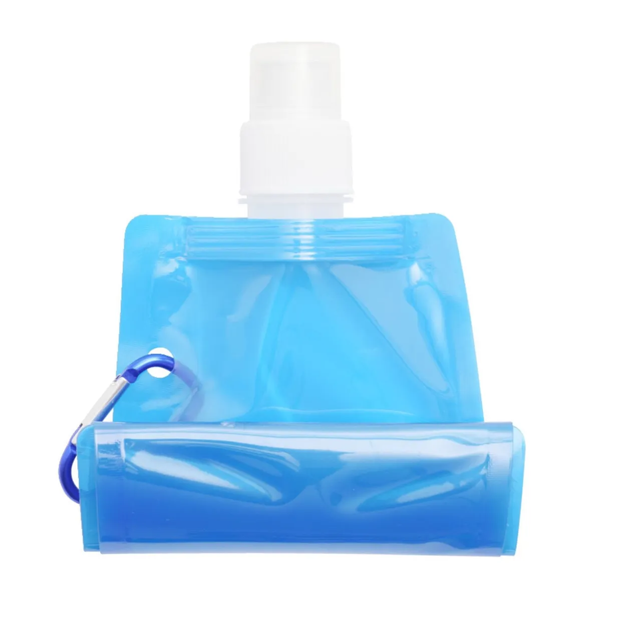 Gourde souple de voyage 480ml en plastique bleu avec mousqueton 12x26cm