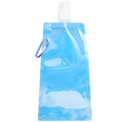 Gourde souple de voyage 480ml en plastique bleu avec mousqueton 12x26cm