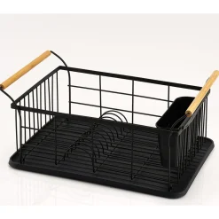Égouttoir range-couverts poignées bambou plateau noir mat < Gifi