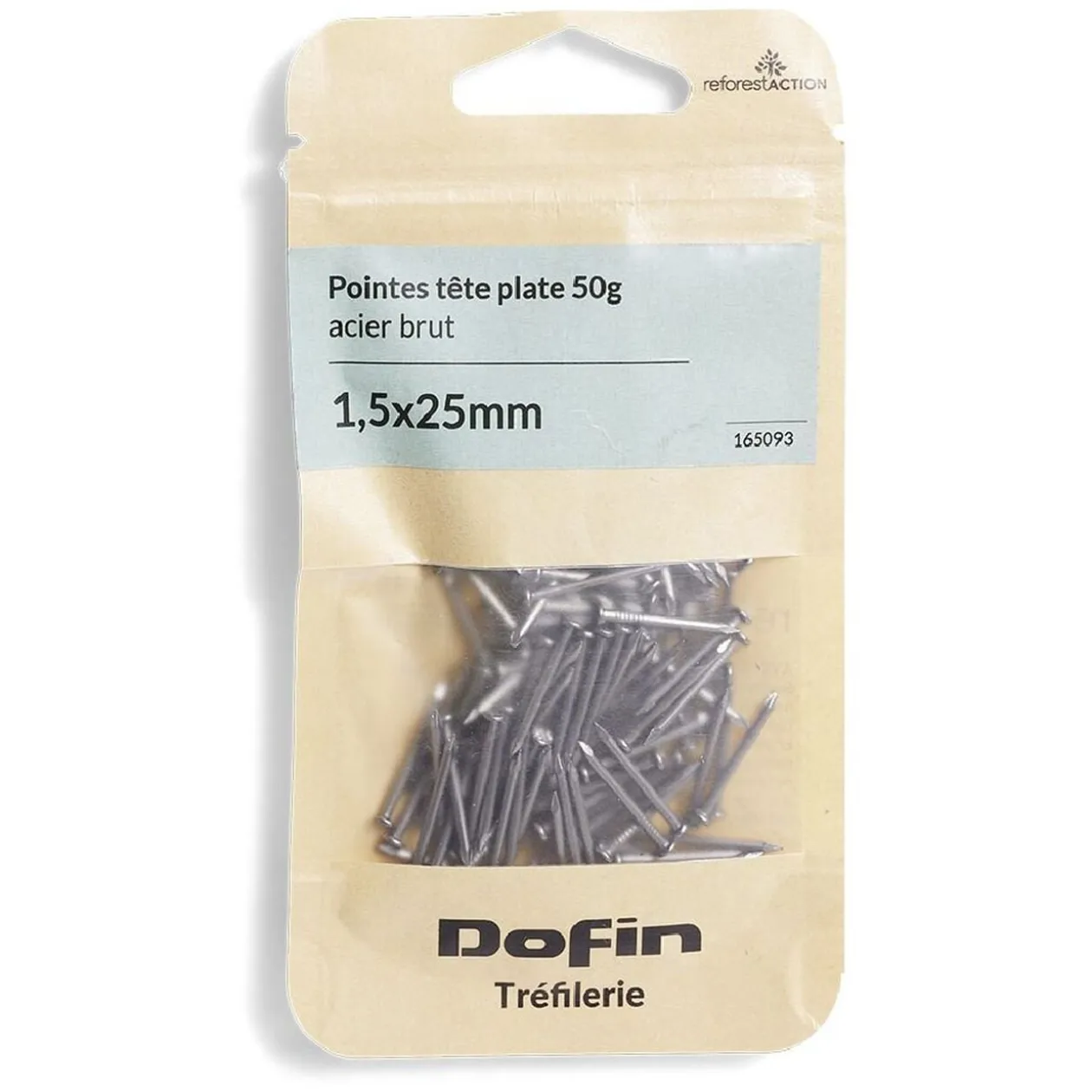 50g pointes tête homme acier brut - 1,5x25 mm