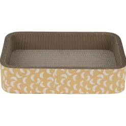 Griffoir pour chat rectangulaire motif croissant en carton beige 45x30xH10cm (2 modèles)