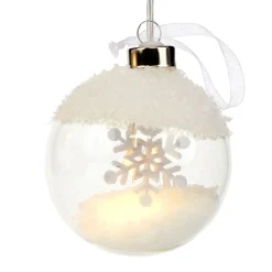 Guirlande de Noël 6 boules en verre motif flocon de neige blanc 3m