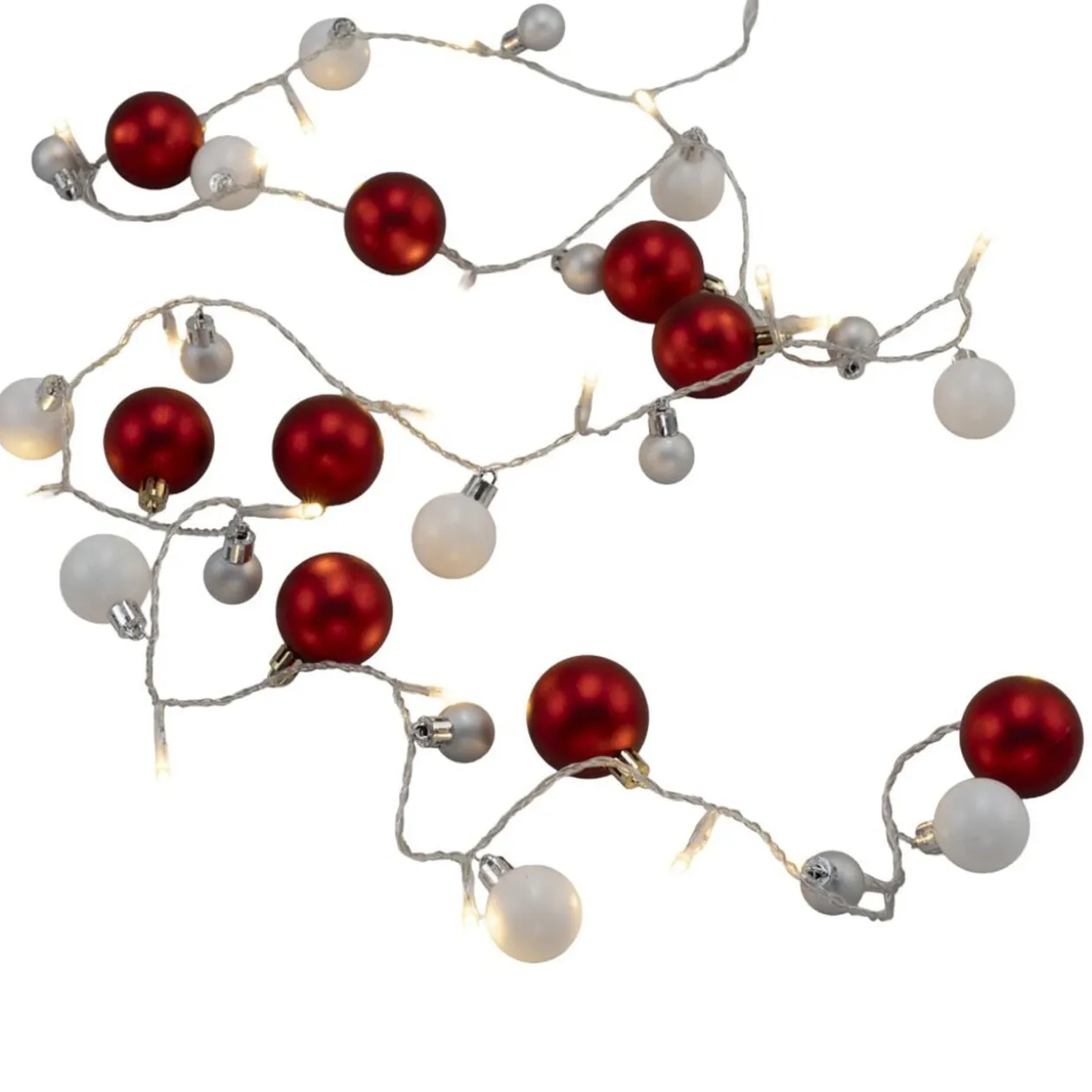 Guirlande de Noël LED lumineuse boules rouge et blanche L220cm