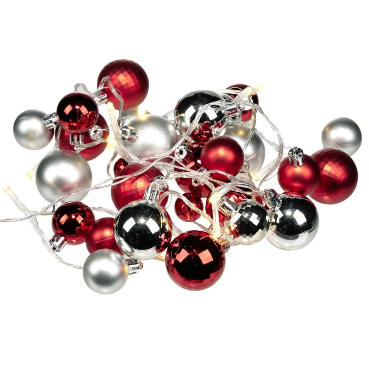 Guirlande de Noël LED lumineuse boules rouge et blanche L220cm