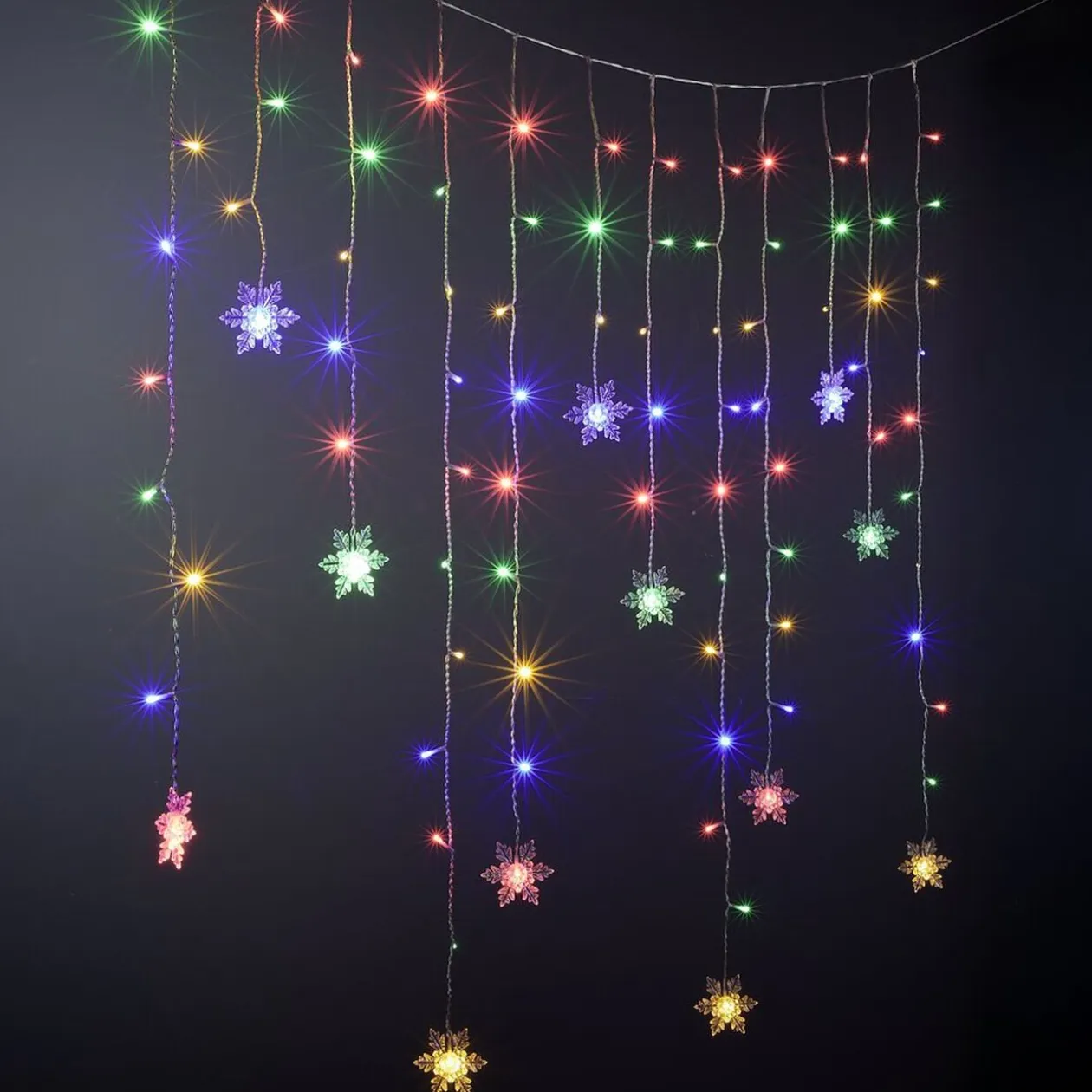 Guirlande de Noël lumineuse 90LED rideau flocon multicolore L665cm