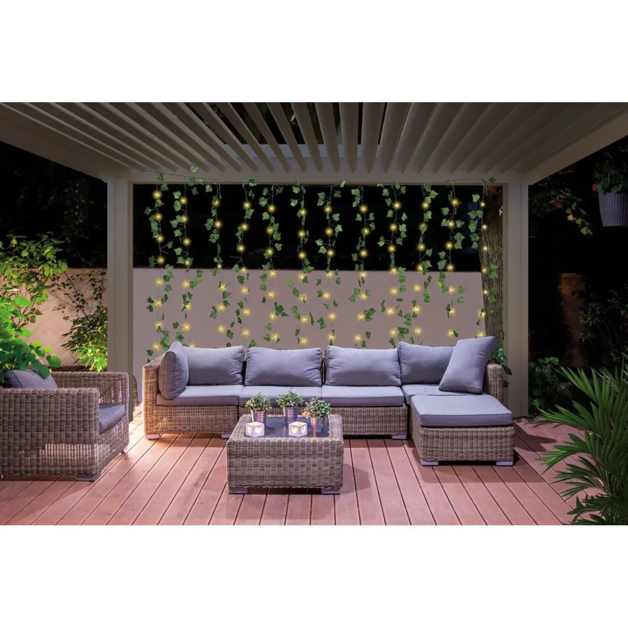 Guirlande extérieure solaire rideau feuillage lière 192LED 150x150cm