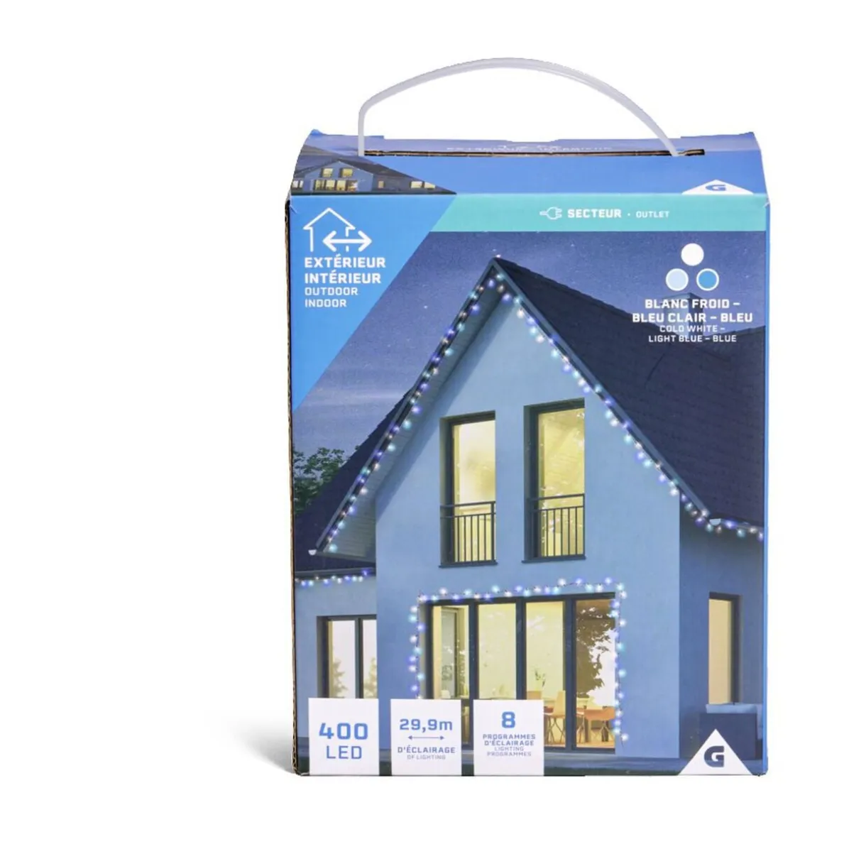 Guirlande lumineuse extérieure 400LED blanc froid/bleu clair/bleu 29,9m < Gifi Discount