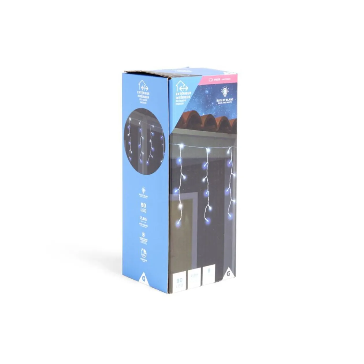 Guirlande lumineuse extérieure bordure de toit 90LED bleu et blanc 2,8m