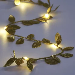 Guirlande lumineuse feuille dorée 20 microLED blanc chaud 1,90m