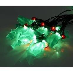Guirlande lumineuse houx artificiel 60 LED rouge et vert fixe L.3,8 m