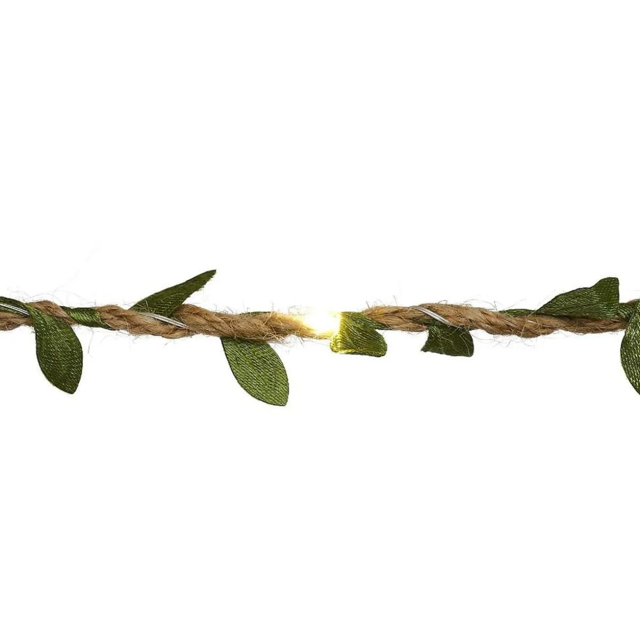 Guirlande lumineuse jute et feuillage artificiel 50 LED blanc chaud 4,9m