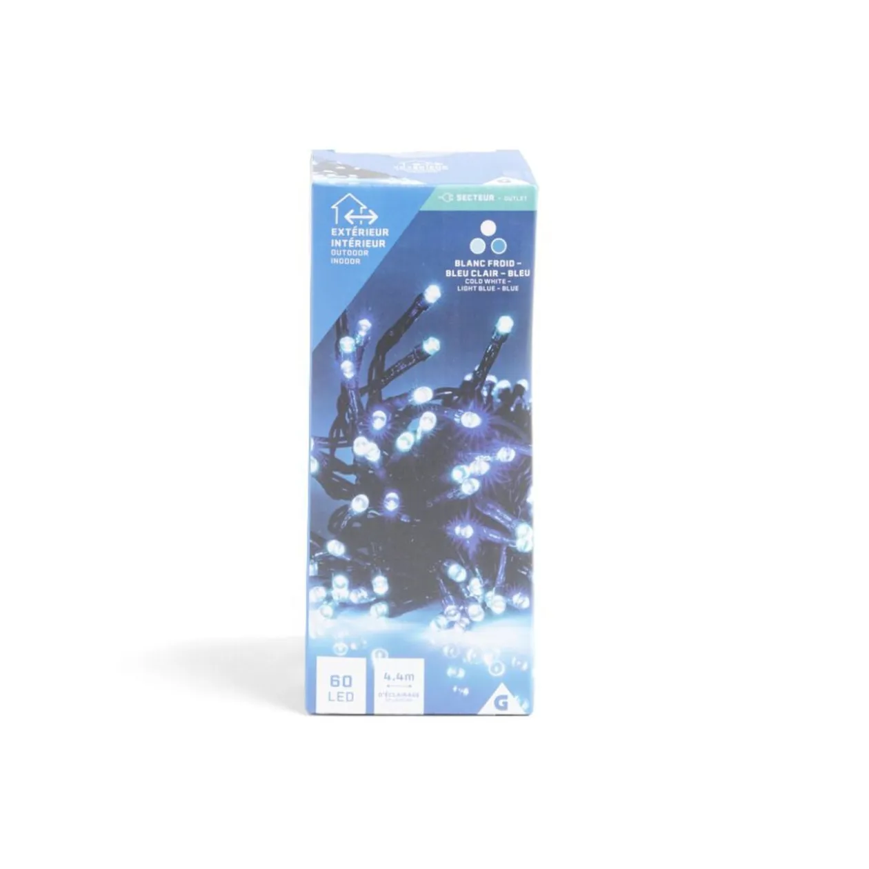 Guirlande lumineuse 60LED blanc froid/bleu clair/bleu L4,4m