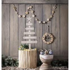 Guirlande Merry Christmas rondin de bois et jute 1,8m