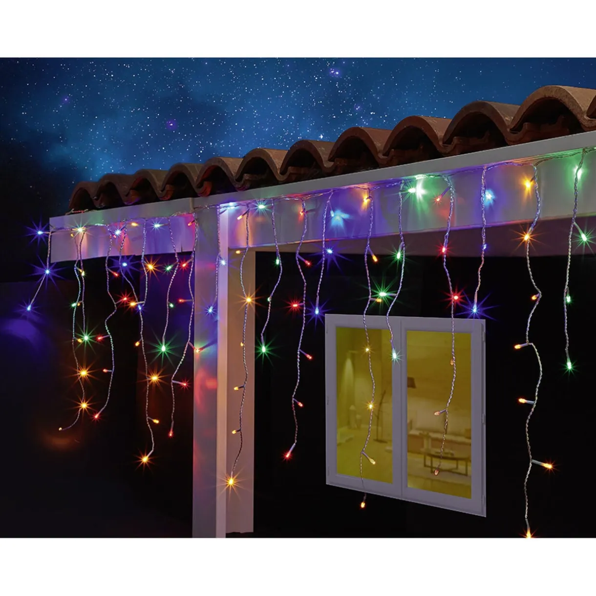Guirlande solaire bordure de toit 400 LED multicolore clignotant 14,8m < Gifi Outlet