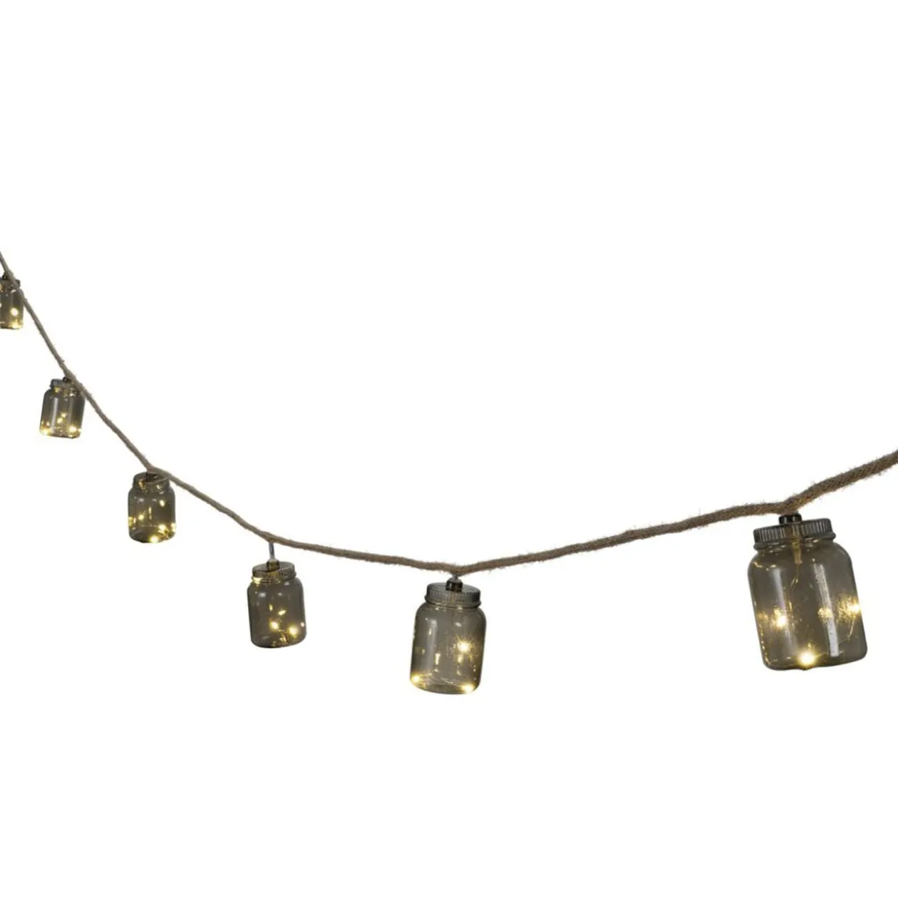 Guirlande solaire jute avec bouteilles plastique fumée noire suspendues 2,7m