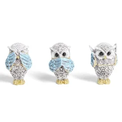 Hibou de la sagesse x3 en polyrésine bleu et doré H7cm