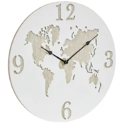 Horloge ronde design planisphère effet bois blanc naturel Ø30 cm