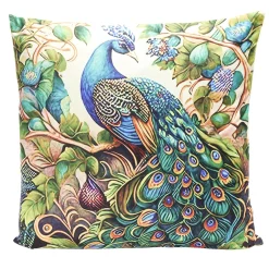 Housse de coussin velours recto à motif paon 45x45cm