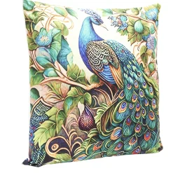 Housse de coussin velours recto à motif paon 45x45cm