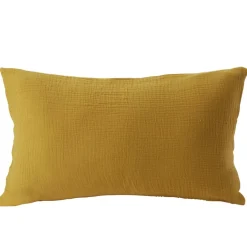 Housse de coussin 30x50cm gaze de coton jaune