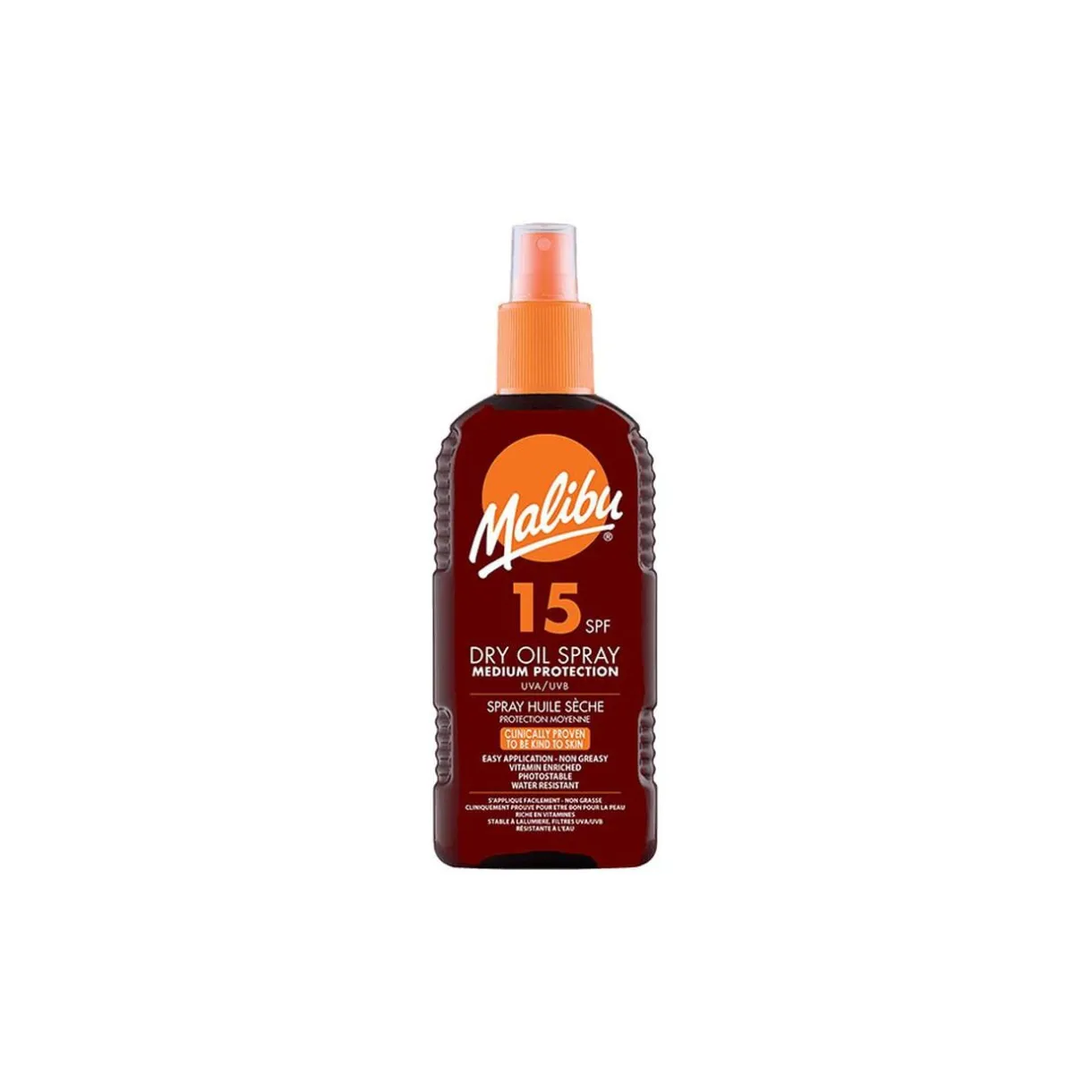 Huile sèche solaire SPF15 moyenne protection Malibu spray 200ml < Gifi Sale