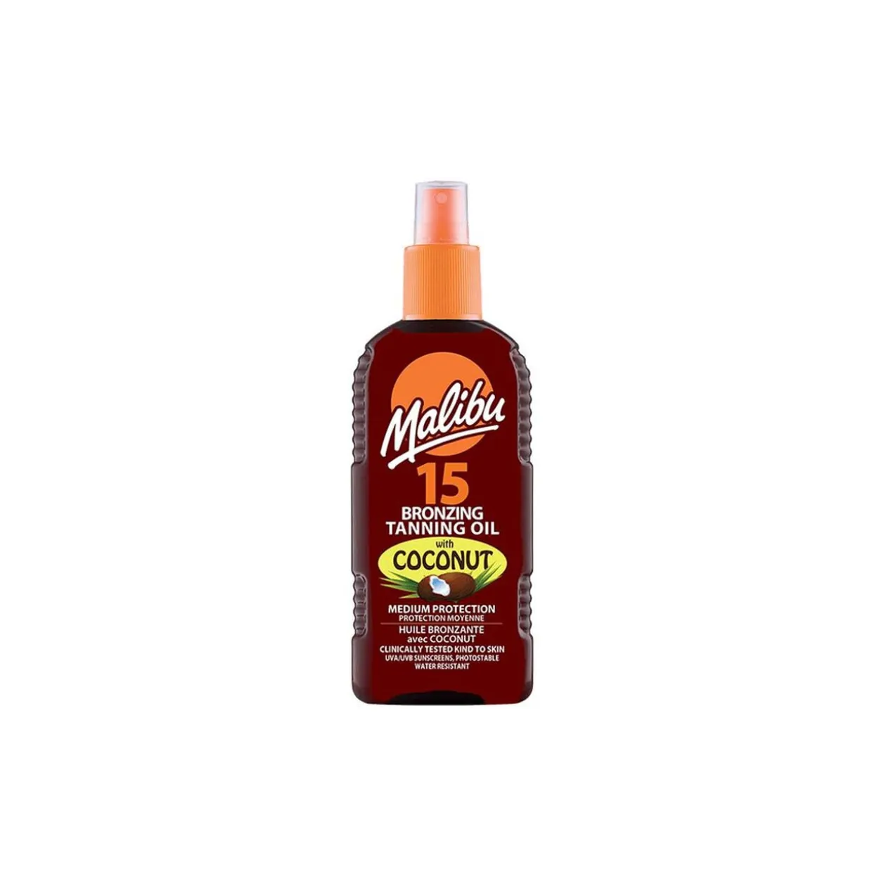Huile solaire SPF15 moyenne protection Malibu noix de coco spray 200ml
