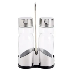 Huilier et vinaigrier en verre avec support métallique 11,5x5,5xH19,5cm < Gifi Sale