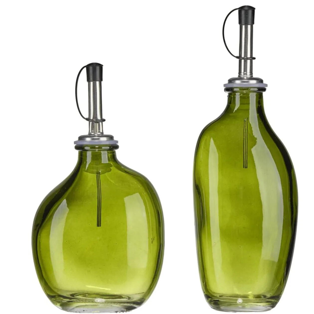 Huilier et vinaigrier 250ml 2 pièces verre et acier vert olive