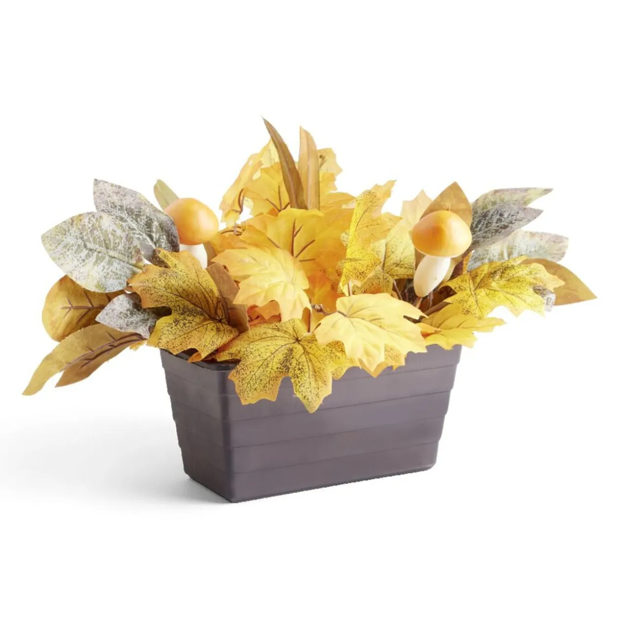 Jardinière de fleurs artificielles thème automne et champignon 25x40xH28cm