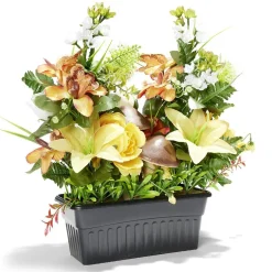Jardinière lestée de fleurs artificielles automne et champignon 57x33xH47cm < Gifi New