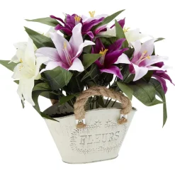 Jardinière métal fleur artificielle H24 cm violet