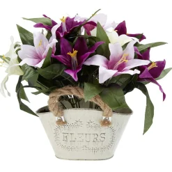 Jardinière métal fleur artificielle H24 cm violet
