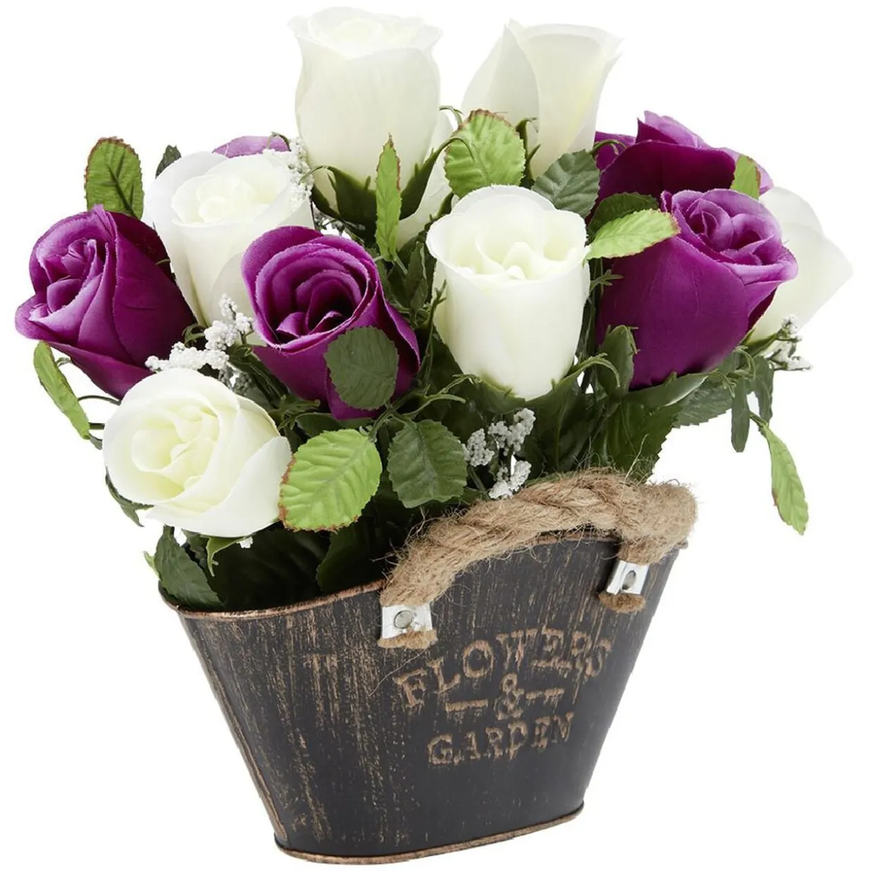 Jardinière métal fleur artificielle H24 cm violet