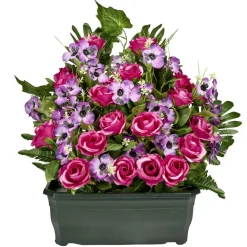 Jardinière plastique roses pensées lierre 60x10xH68cm (3 modèles)