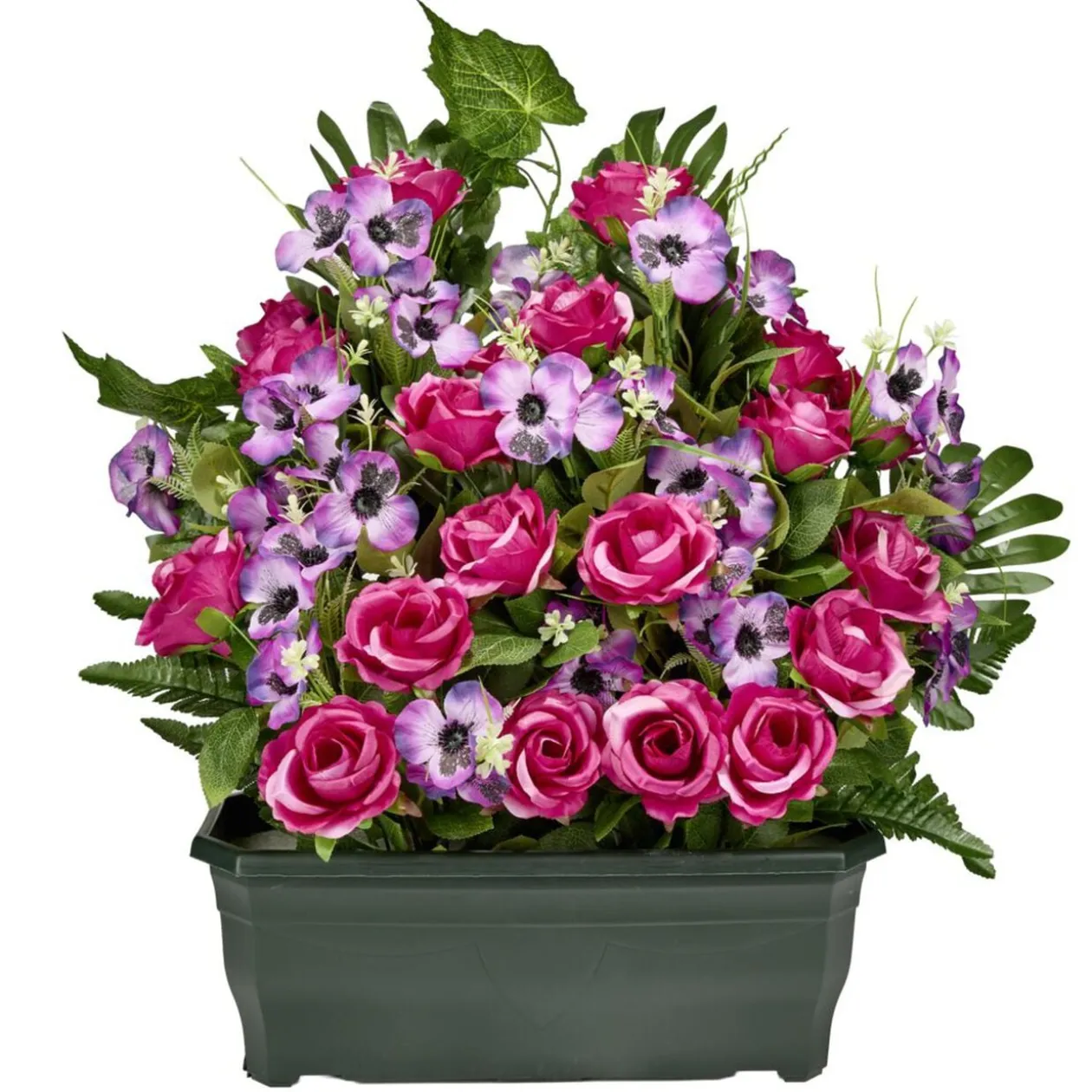 Jardinière plastique roses pensées lierre 60x10xH68cm (3 modèles)