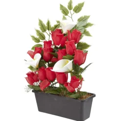 Jardinière rose/arum 20 têtes blanc et rouge