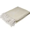 Jeté de canapé à franges polycoton motif palmier beige 125x150cm