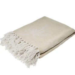 Jeté de canapé à franges polycoton motif palmier beige 125x150cm