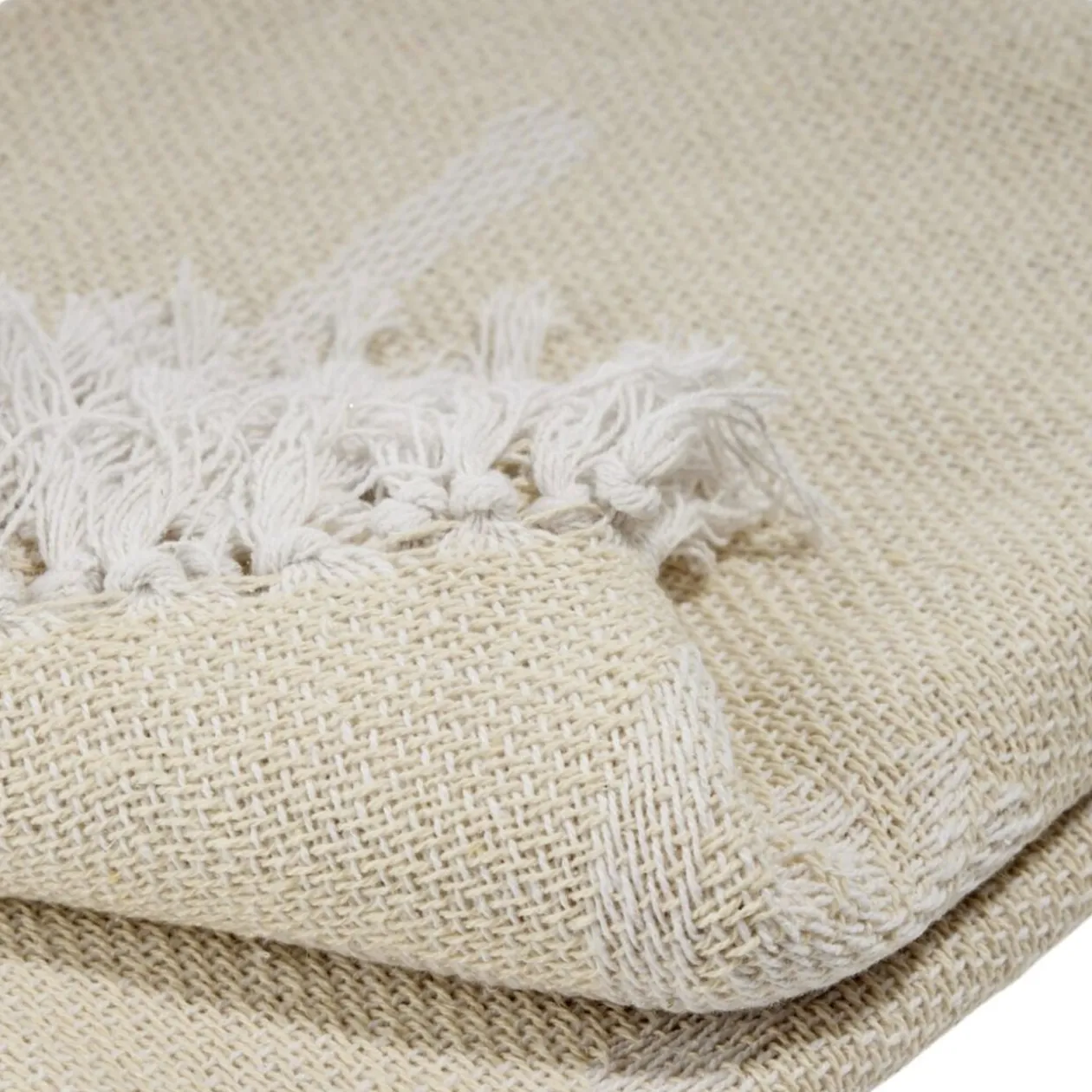 Jeté de canapé à franges polycoton motif palmier beige 125x150cm