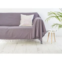 Jeté de canapé à franges uni gris mauve