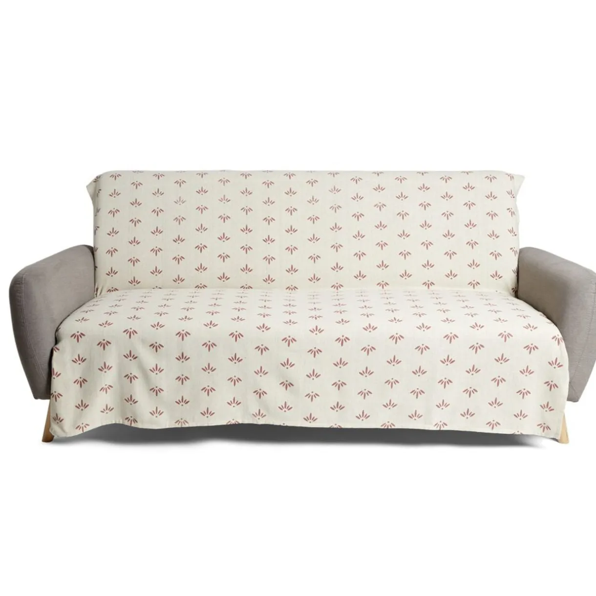 Jeté de canapé 170x250cm 100% coton beige motif rouge < Gifi Best