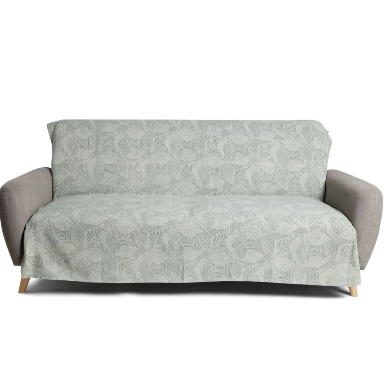 Jeté de canapé 170x250cm 100% coton motif feuille de palmier vert