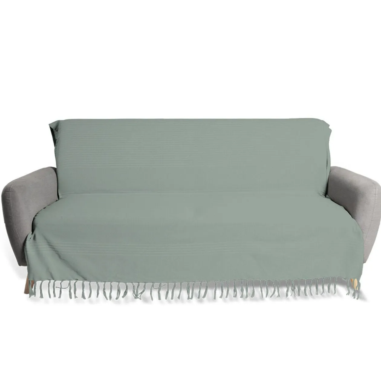 Jeté de canapé 170x250cm à franges 100% coton vert