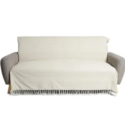 Jeté de canapé 170x250cm à franges 100% coton beige < Gifi New