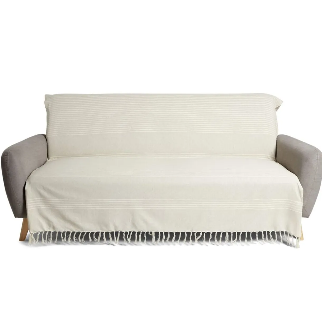 Jeté de canapé 170x250cm à franges 100% coton beige < Gifi New