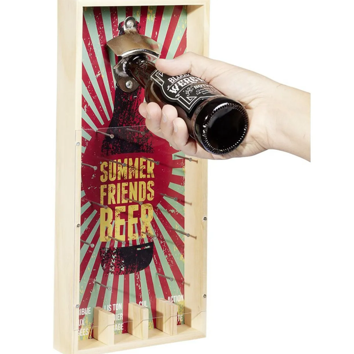Jeu à boire décapsuleur en bois Summer Friends Beer H40cm < Gifi