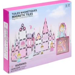 Jeu construction enfant fille tuiles magnétiques x37 thème princesse rose